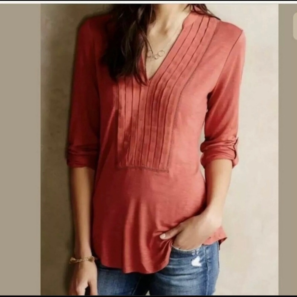 Anthropology Dolan orange long sleeve silk top